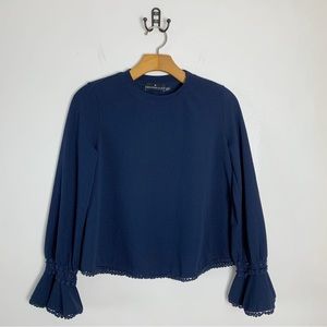 Tuckernuck Pomander Place Navy Blue Lace Trim Cuffs Long Sleeve Small